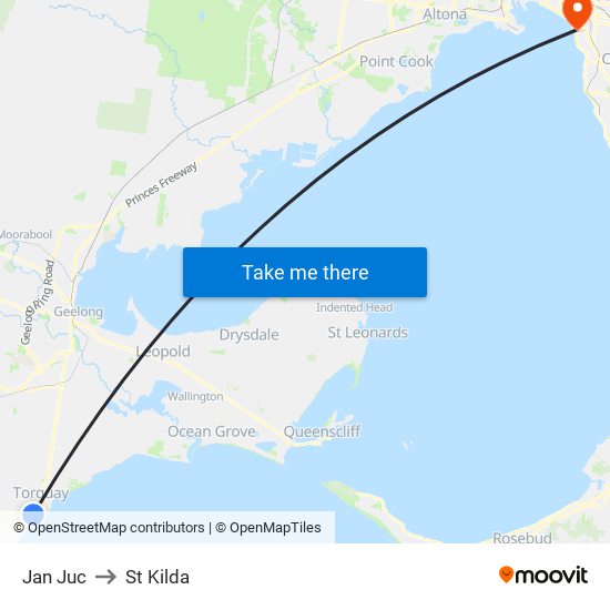 Jan Juc to St Kilda map