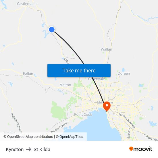 Kyneton to St Kilda map