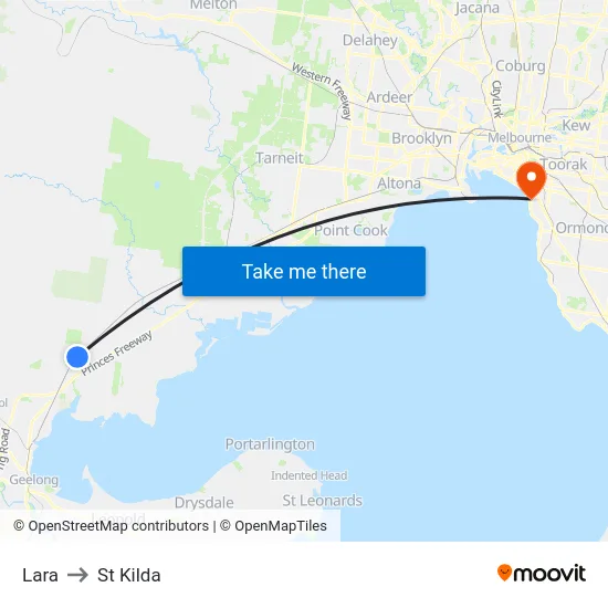 Lara to St Kilda map