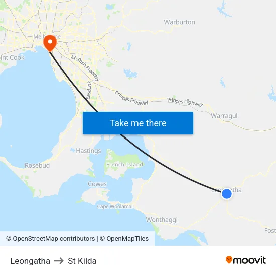 Leongatha to St Kilda map