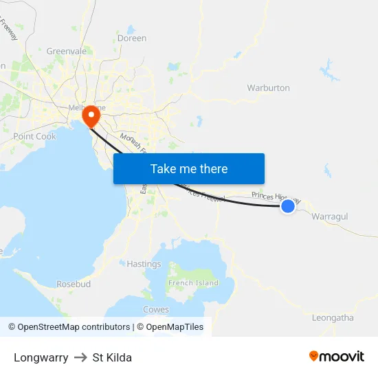 Longwarry to St Kilda map