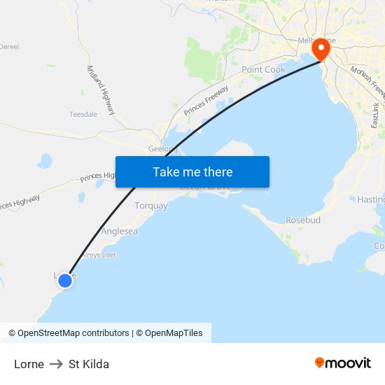 Lorne to St Kilda map