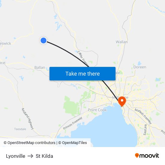 Lyonville to St Kilda map