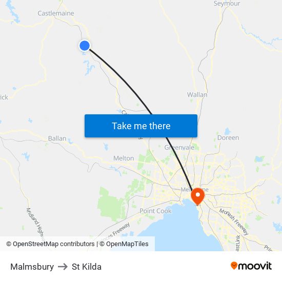 Malmsbury to St Kilda map