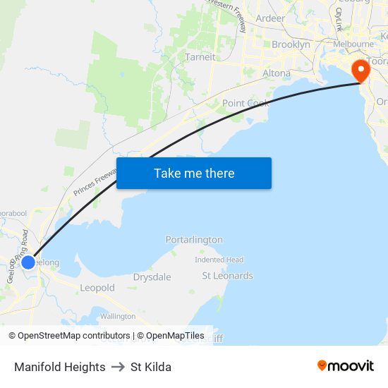 Manifold Heights to St Kilda map