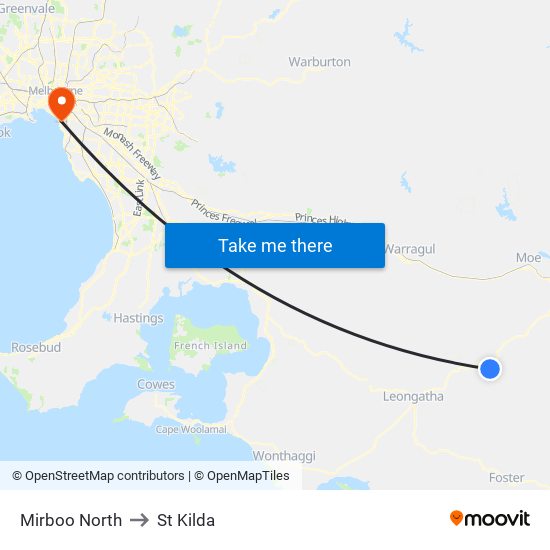 Mirboo North to St Kilda map