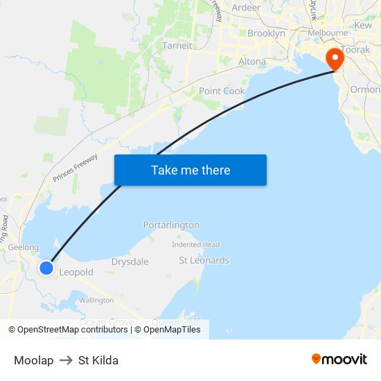 Moolap to St Kilda map