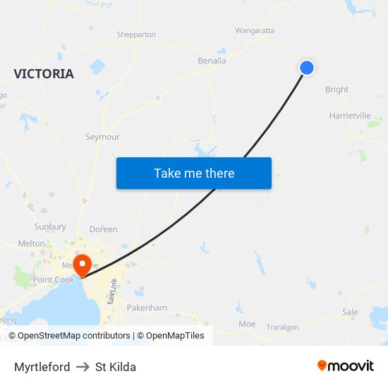 Myrtleford to St Kilda map