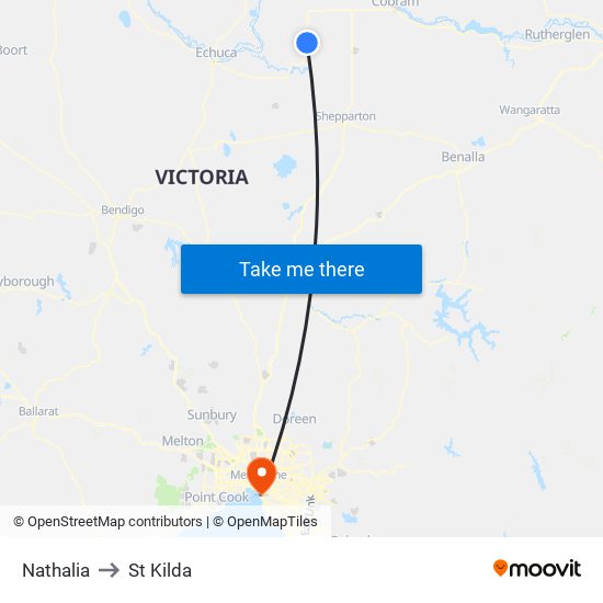 Nathalia to St Kilda map