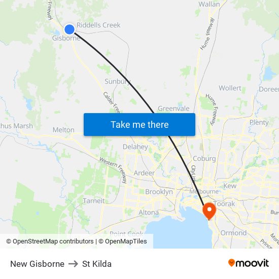 New Gisborne to St Kilda map