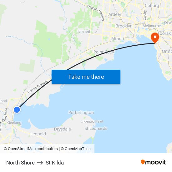 North Shore to St Kilda map