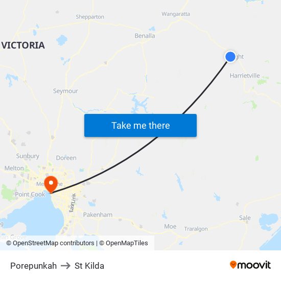 Porepunkah to St Kilda map