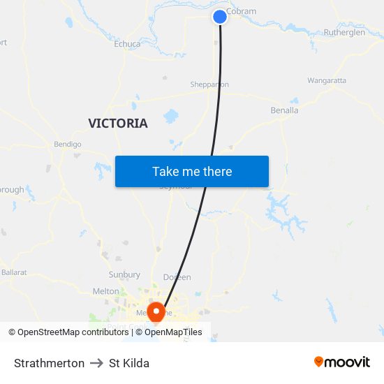 Strathmerton to St Kilda map