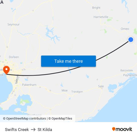 Swifts Creek to St Kilda map