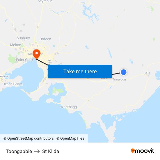 Toongabbie to St Kilda map