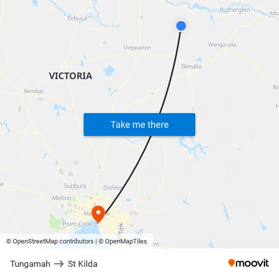 Tungamah to St Kilda map