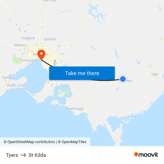 Tyers to St Kilda map