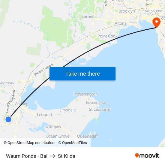 Waurn Ponds - Bal to St Kilda map