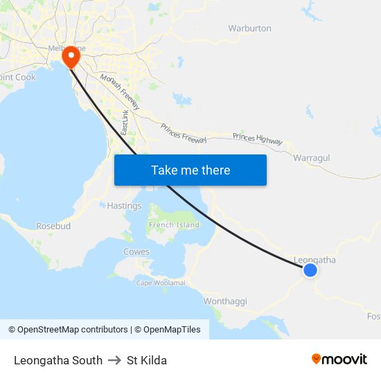 Leongatha South to St Kilda map