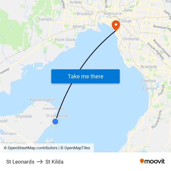 St Leonards to St Kilda map