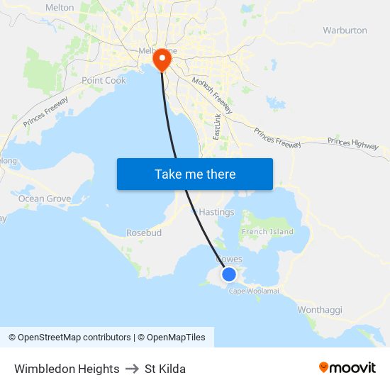 Wimbledon Heights to St Kilda map