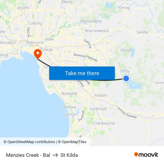 Menzies Creek - Bal to St Kilda map
