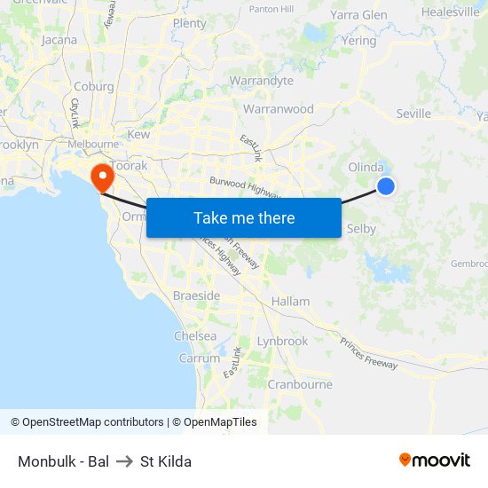 Monbulk - Bal to St Kilda map