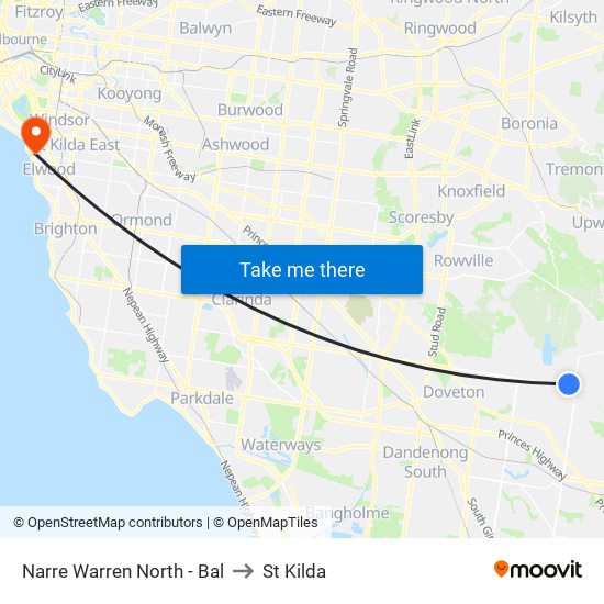 Narre Warren North - Bal to St Kilda map