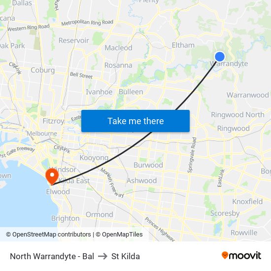 North Warrandyte - Bal to St Kilda map