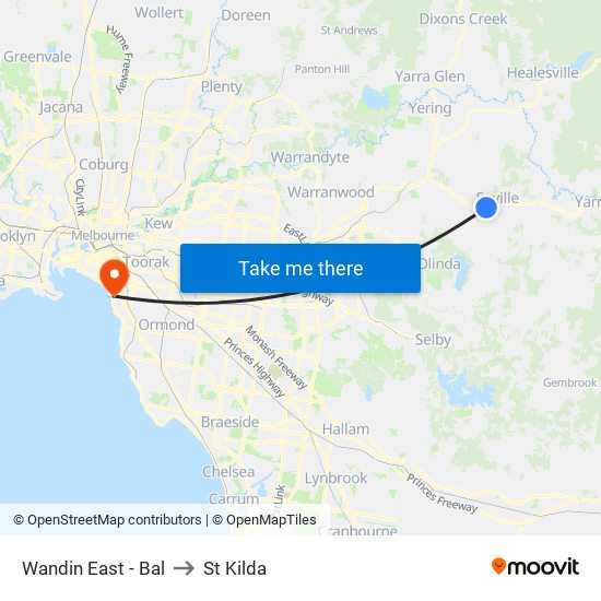 Wandin East - Bal to St Kilda map