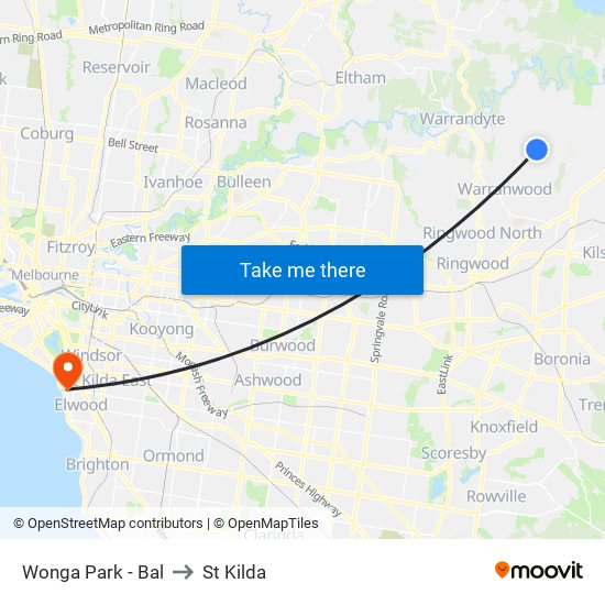 Wonga Park - Bal to St Kilda map