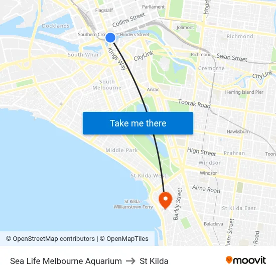 Sea Life Melbourne Aquarium to St Kilda map