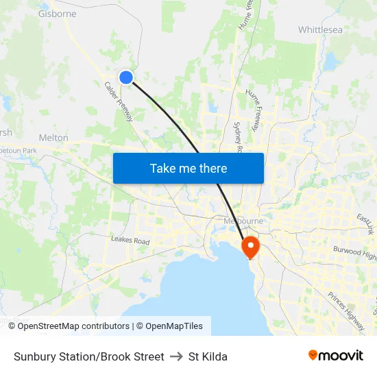 Sunbury Station/Brook Street to St Kilda map