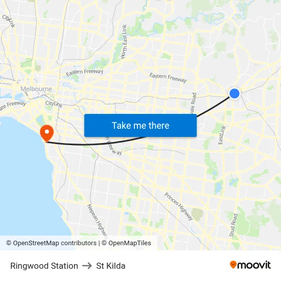 Ringwood Station to St Kilda map