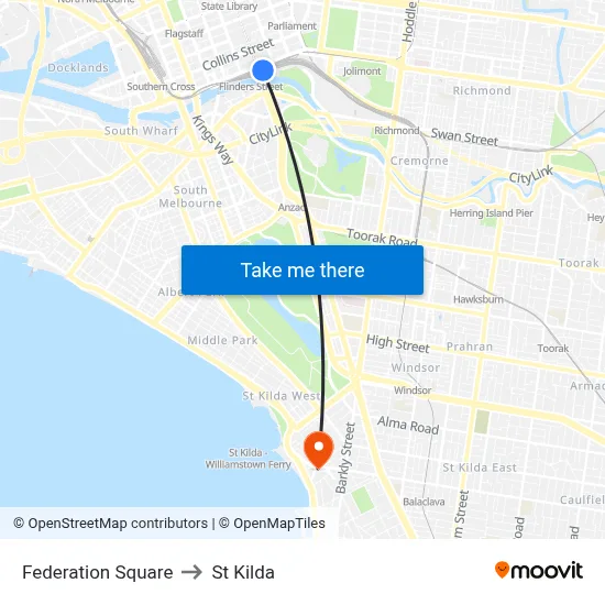 Federation Square to St Kilda map