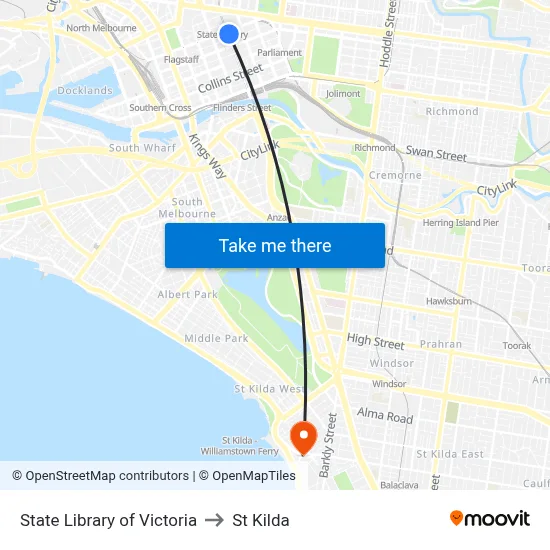 State Library of Victoria to St Kilda map