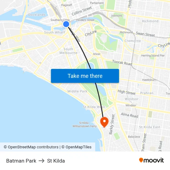 Batman Park to St Kilda map