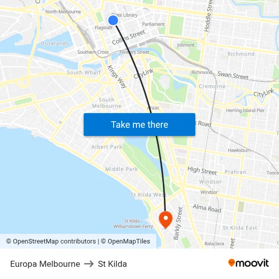 Europa Melbourne to St Kilda map