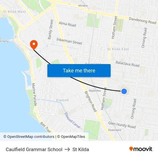 Caulfield Grammar School to St Kilda map