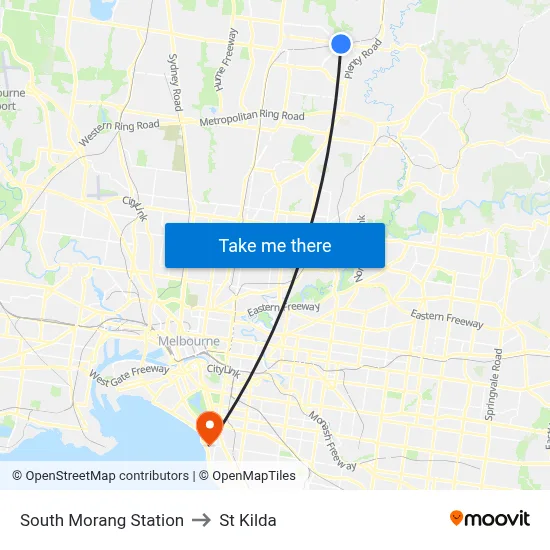 South Morang Station to St Kilda map