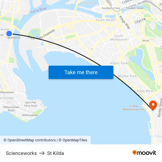 Scienceworks to St Kilda map
