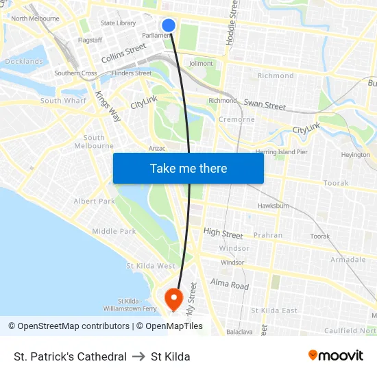 St. Patrick's Cathedral to St Kilda map