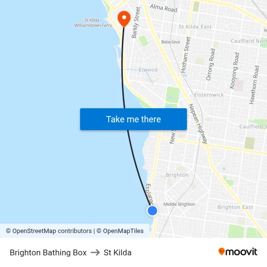 Brighton Bathing Box to St Kilda map