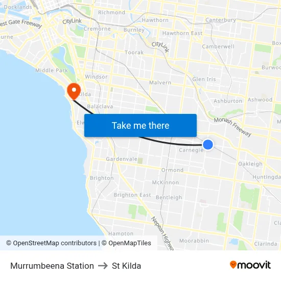 Murrumbeena Station to St Kilda map