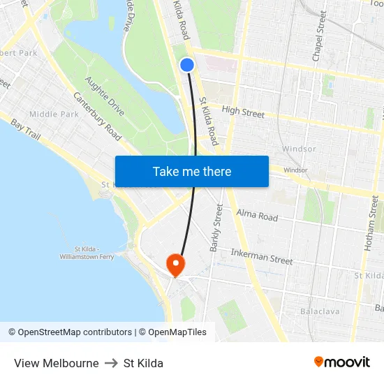 View Melbourne to St Kilda map