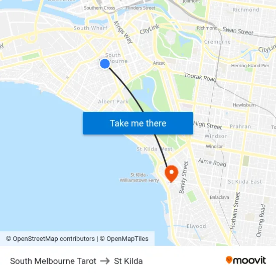 South Melbourne Tarot to St Kilda map