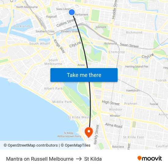 Mantra on Russell Melbourne to St Kilda map