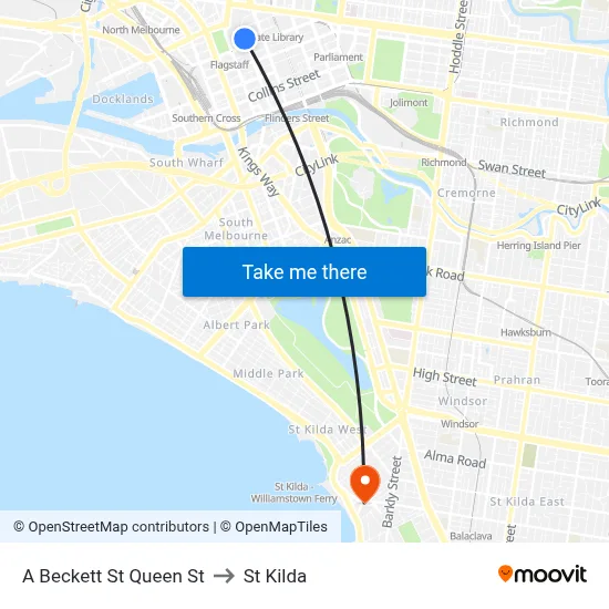 A Beckett St Queen St to St Kilda map