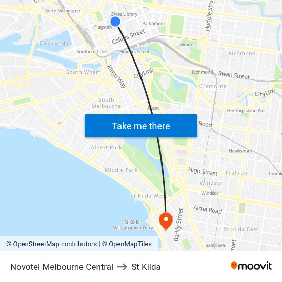 Novotel Melbourne Central to St Kilda map