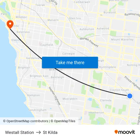 Westall Station to St Kilda map